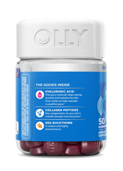 OLLY Glowing Skin Gummy, Hydrated & Youthful Skin,* Hyaluronic Acid, Collagen Peptides, Sea Buckthorn, Plump Berry Flavor, 25 Day Supply - 50 Count