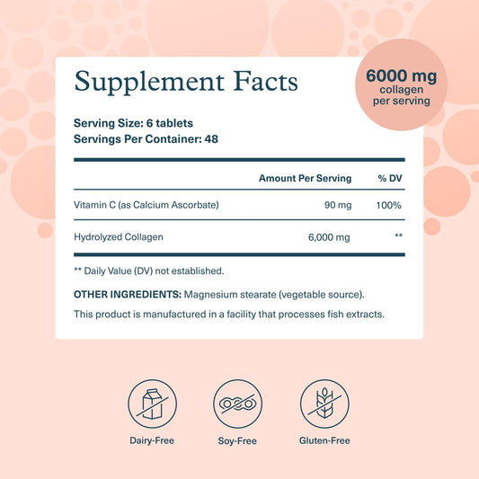 Youtheory Advanced Collagen - 6,000 mg Hydrolyzed Collagen Peptides - Includes Antioxidants & Contains Vitamin C - Hair Growth, Nails, Joint Health & Bone Support* - 290 Tablets (48-Day Supply)