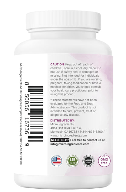 Micro Ingredients Multi Collagen Pills for Women & Men, 240 Capsules | Type I, II, III, V, X | Hydrolyzed Peptides with Biotin, Hyaluronic Acid, & Fat Soluble Vitamin C Complex | Non-GMO, Filler Free