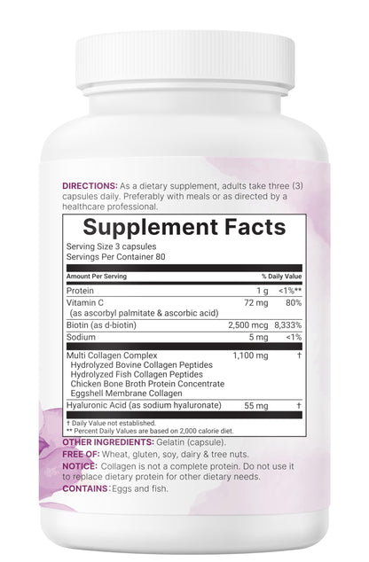 Micro Ingredients Multi Collagen Pills for Women & Men, 240 Capsules | Type I, II, III, V, X | Hydrolyzed Peptides with Biotin, Hyaluronic Acid, & Fat Soluble Vitamin C Complex | Non-GMO, Filler Free