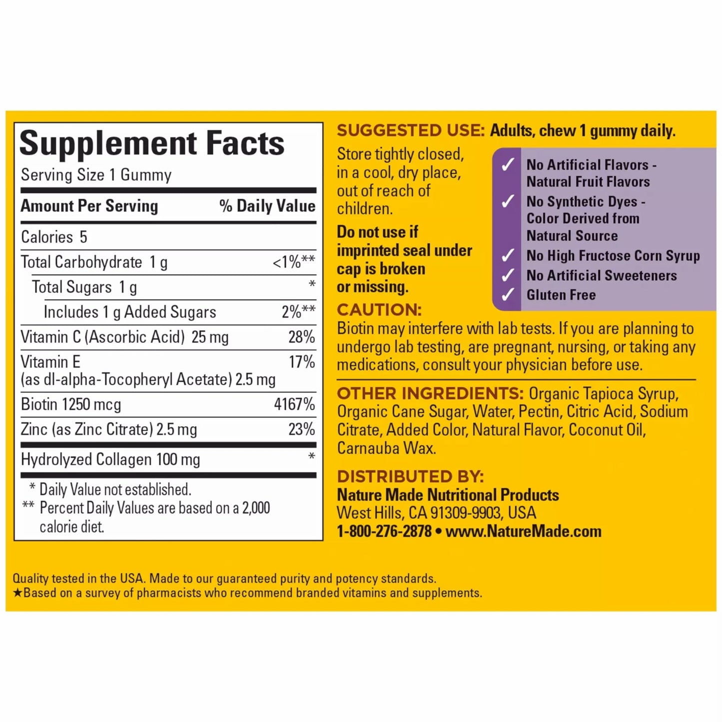 Nature Made Collagen Gummies with Vitamin C, Zinc, Biotin, Hydrolyzed Collagen Peptides for Women and Men, Healthy Skin Support Supplement, 60 Gummies, 60 Day Supply