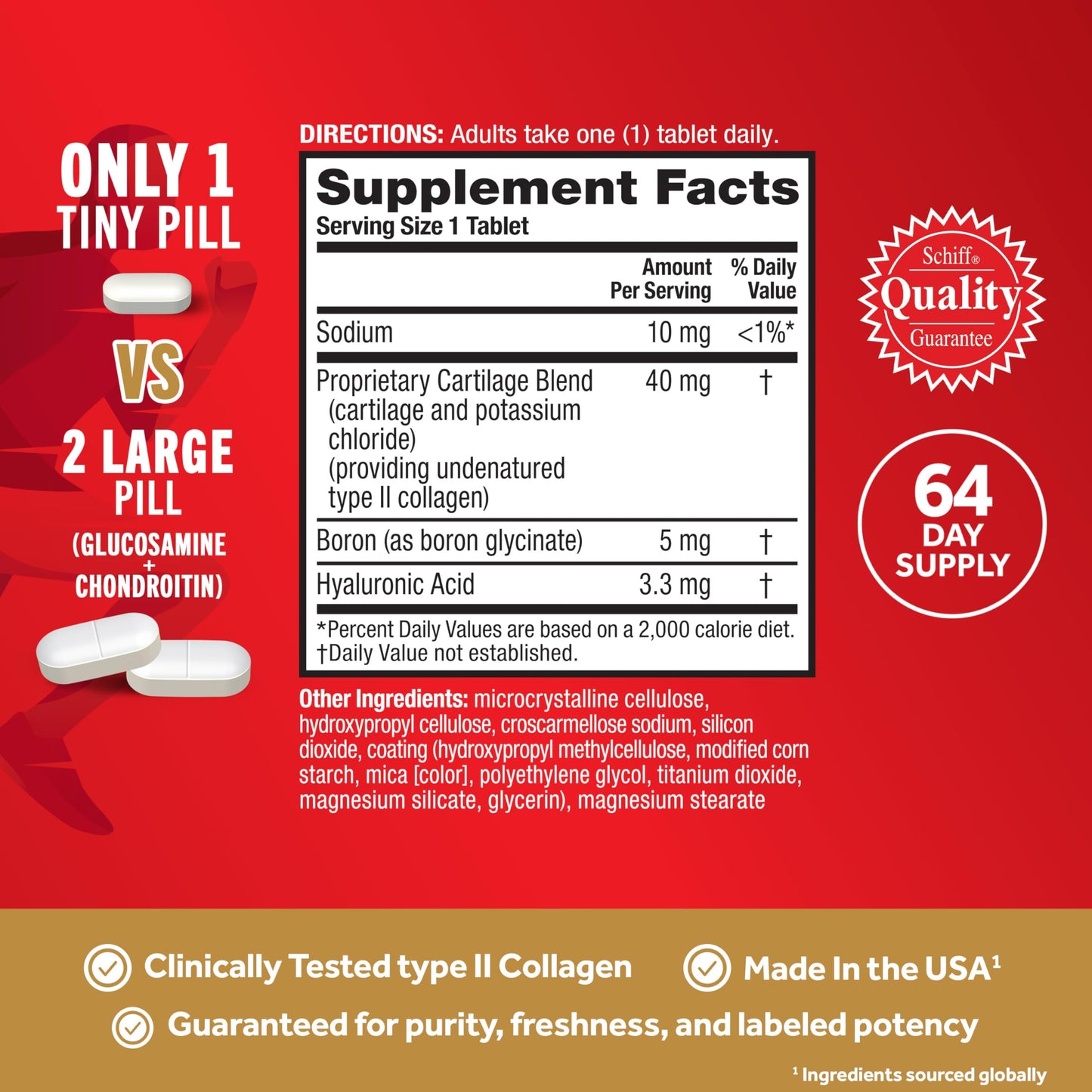Move Free Ultra Triple Action Joint Support Supplement - Type II Collagen Boron & Hyaluronic Acid - Supports Joint Comfort, Cartiliage & Bones in 1 Tiny Pill Per Day, 64 Tablets (64 servings)*