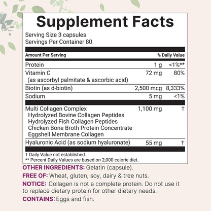 Micro Ingredients Multi Collagen Pills for Women & Men, 240 Capsules | Type I, II, III, V, X | Hydrolyzed Peptides with Biotin, Hyaluronic Acid, & Fat Soluble Vitamin C Complex | Non-GMO, Filler Free